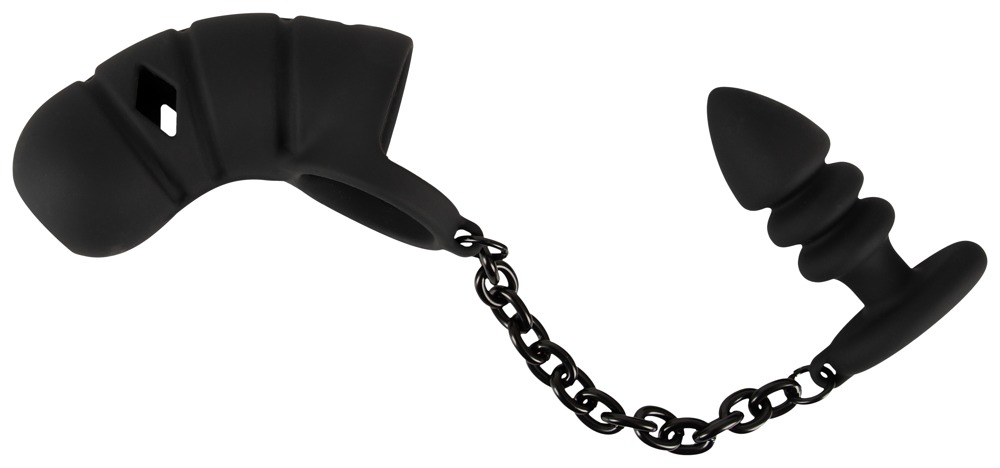 Klatka na penisa z korkiem analnym Black Velvets — zdjęcie 4