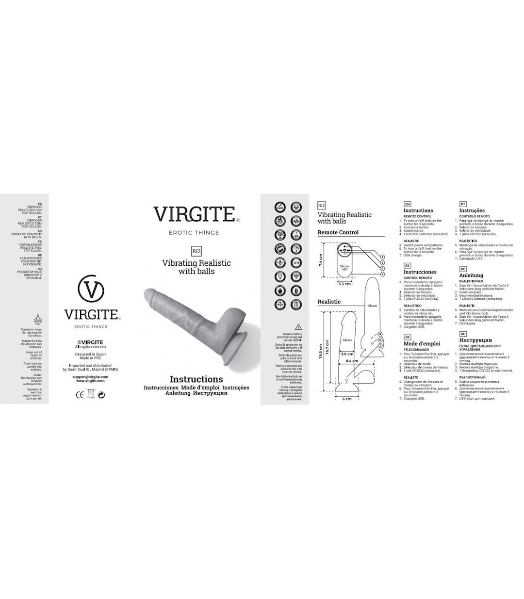 VIRGITE - REALISTICS - REALISTIC VIBRATOR "R12" FLESH 14.4CM W/ REMOTE CONTROL — zdjęcie 2