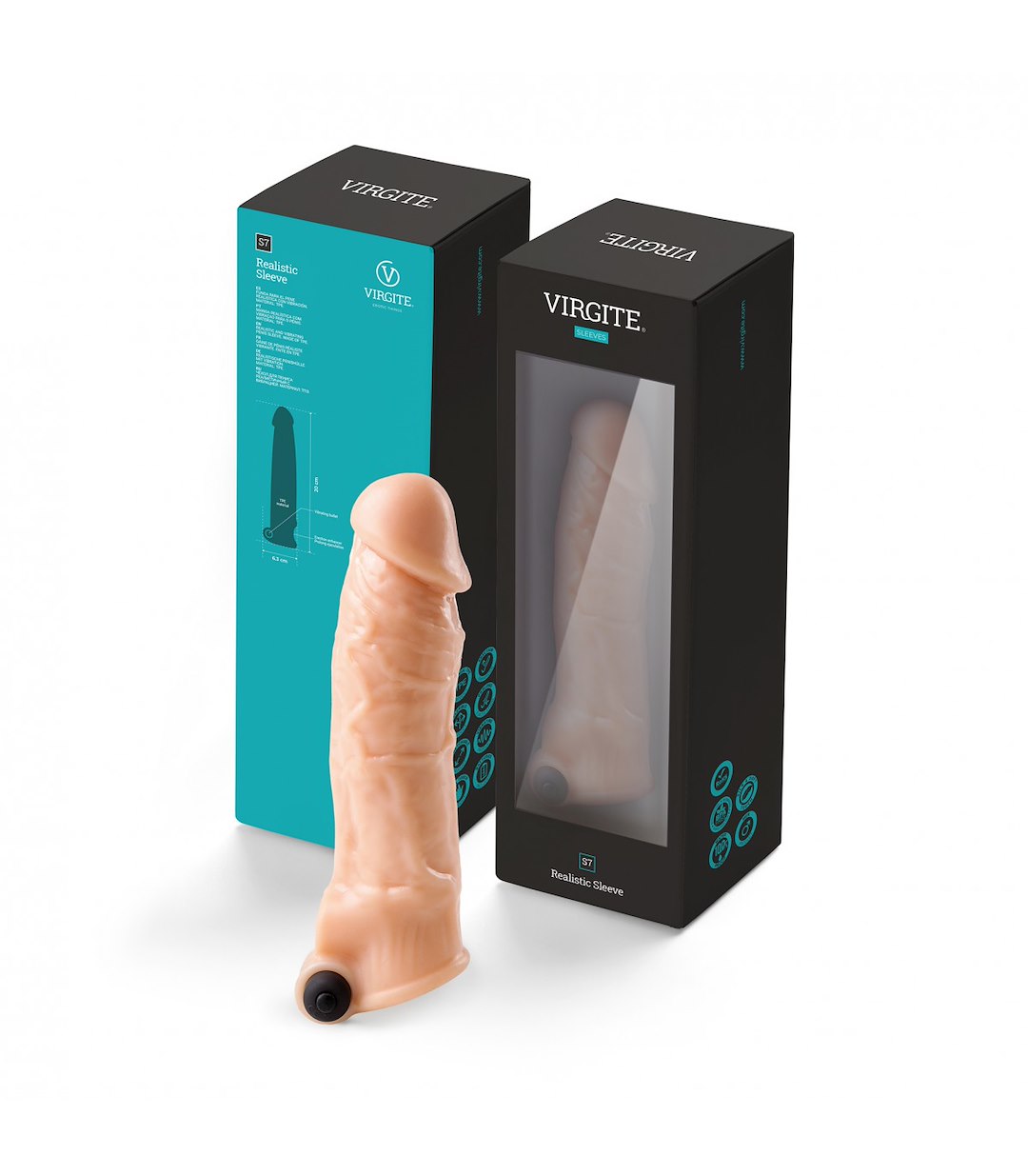 VIRGITE - SLEEVES - REALISTIC PENIS SHEATH S7 FLESH 21 CM W/ VIBRATION