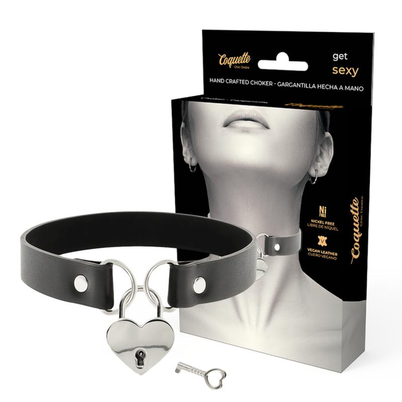 COQUETTE CHIC DESIRE - VEGAN LEATHER NECKLACE WITH HEART ACCESSORY WITH KEY — zdjęcie 2