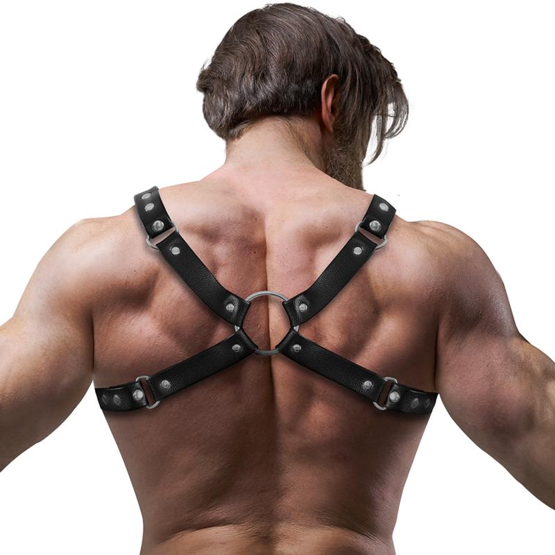 FETISH SUBMISSIVE ATTITUDE - MENS ECO-LEATHER BULLDOG CHEST HARNESS SIZE M/L — zdjęcie 2