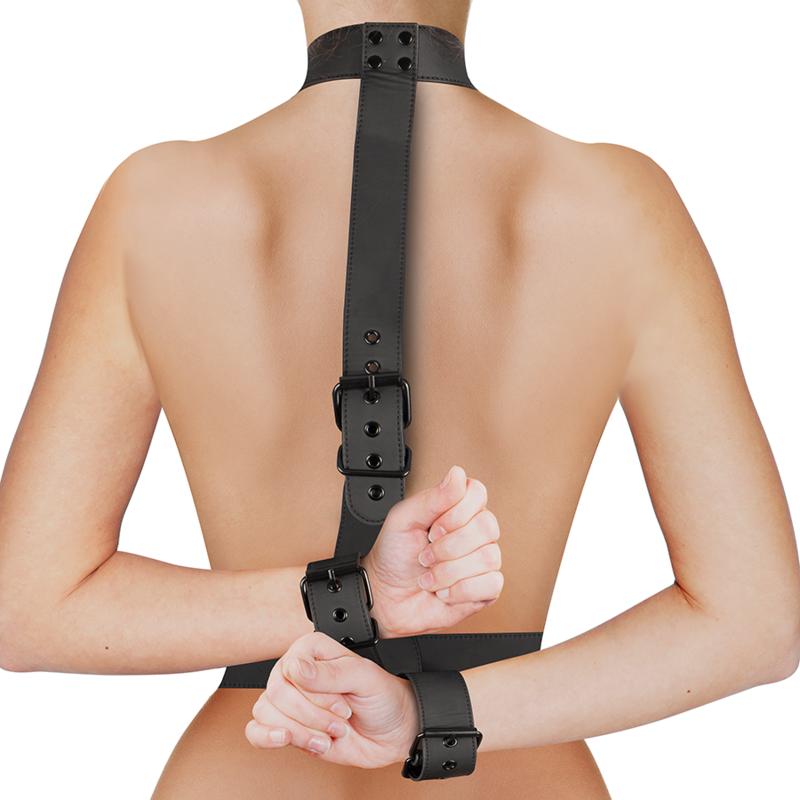 FETISH SUBMISSIVE BONDAGE - COLLAR & WRIST CUFFS BODY RESTRAINT SET — zdjęcie 2