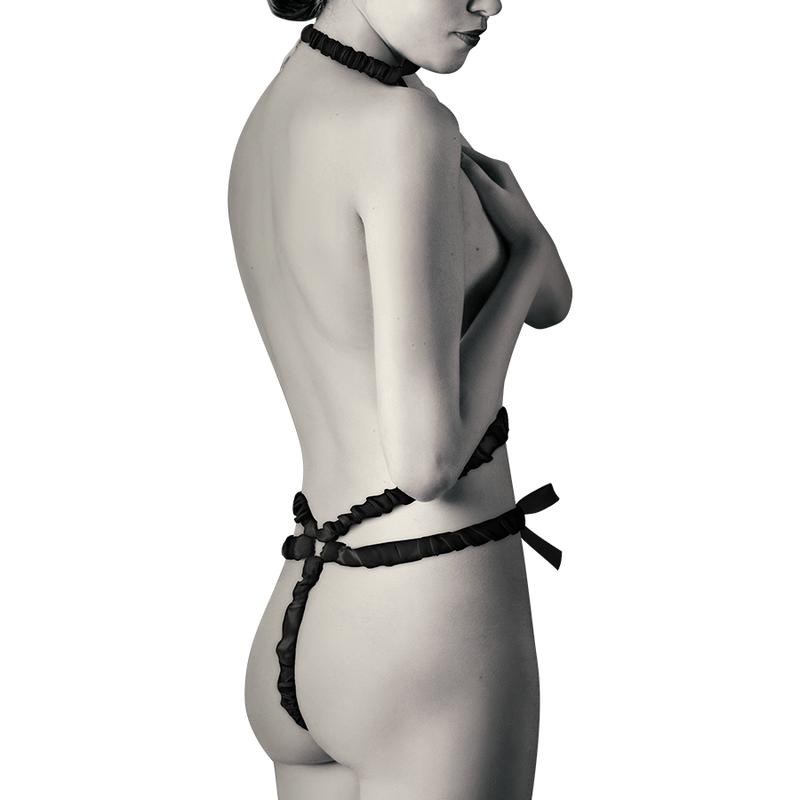 COQUETTE CHIC DESIRE - ELASTIC HARNESS SET AND NIPPLE COVERS BLACK — zdjęcie 3