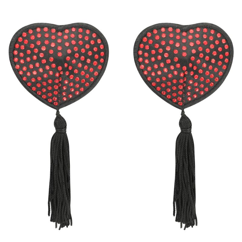 COQUETTE CHIC DESIRE - NIPPLE COVERS HEART BLACK / RED — zdjęcie 3