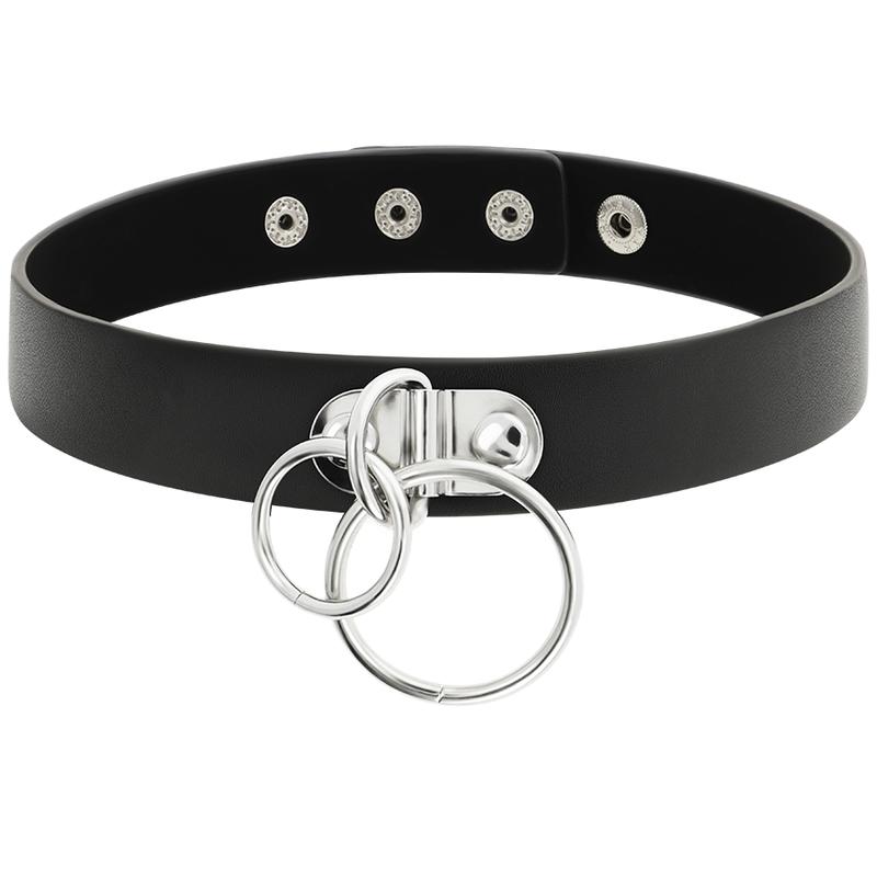COQUETTE CHIC DESIRE - DOUBLE RING VEGAN LEATHER CHOKER — zdjęcie 3