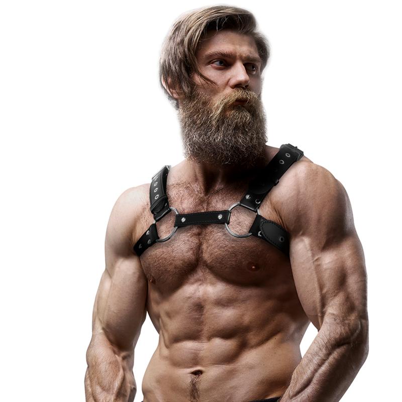 FETISH SUBMISSIVE ATTITUDE - MENS ECO-LEATHER CHEST HARNESS WITH STUDS — zdjęcie 3