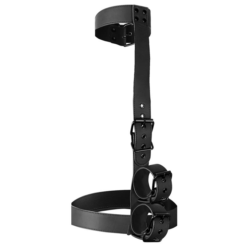 FETISH SUBMISSIVE BONDAGE - COLLAR & WRIST CUFFS BODY RESTRAINT SET — zdjęcie 3