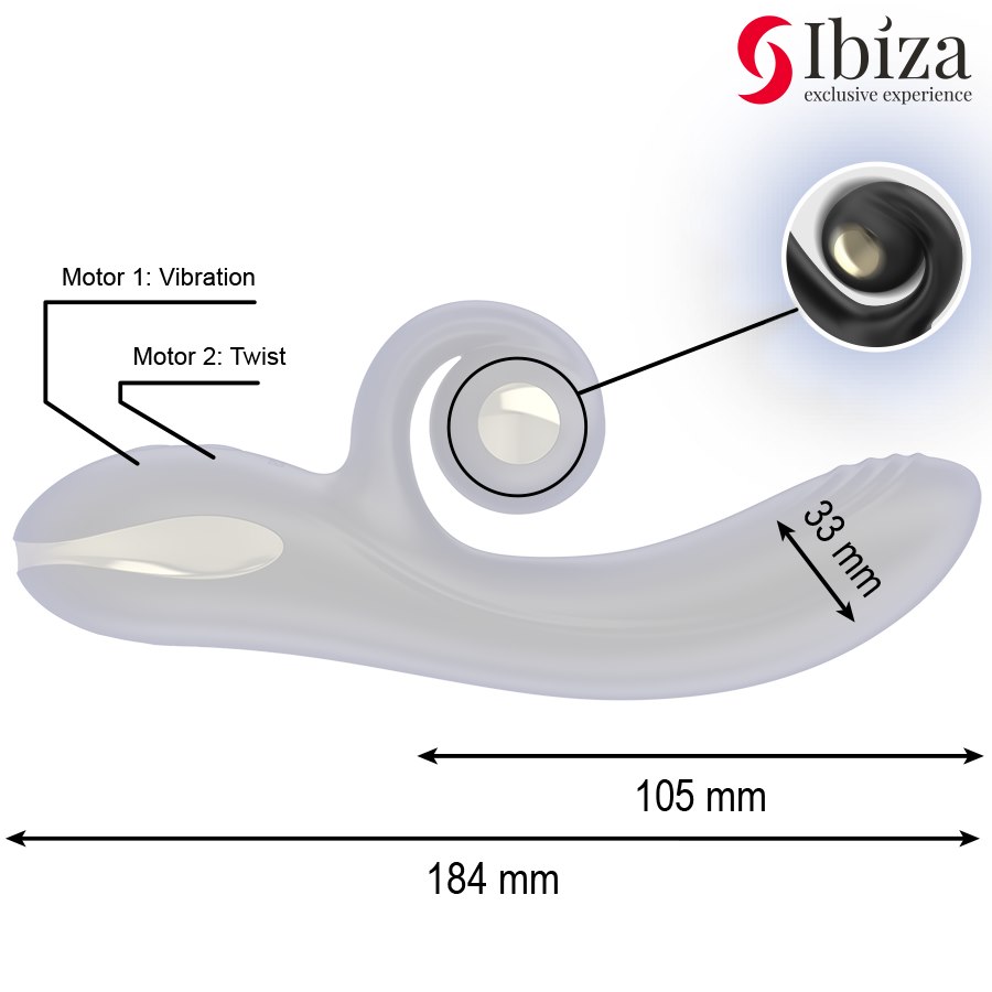 IBIZA - TWISTER VIBRATOR WITH CURVE STIMULATOR AND VIBRO-ROTATION — zdjęcie 3