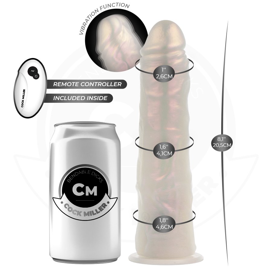 COCK MILLER - DILDO WITH SUCTION CUP, LIGHTS AND VIBRATION WITH REMOTE CONTROL WHITE 20.5 CM — zdjęcie 3