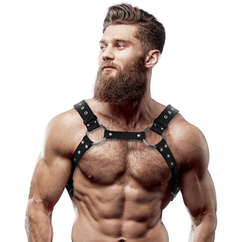 FETISH SUBMISSIVE ATTITUDE - MENS ECO-LEATHER CHEST HARNESS WITH STUDS — zdjęcie 4