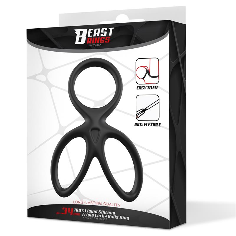 BEAST RINGS - Triple Penis and Testicles Ring Liquid Silicone — zdjęcie 3