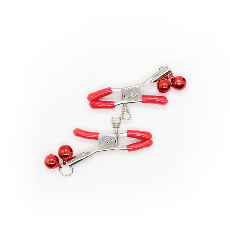 LATETOBED BDSM LINE - Nipple Clamp with Bell Metal Red — zdjęcie 2
