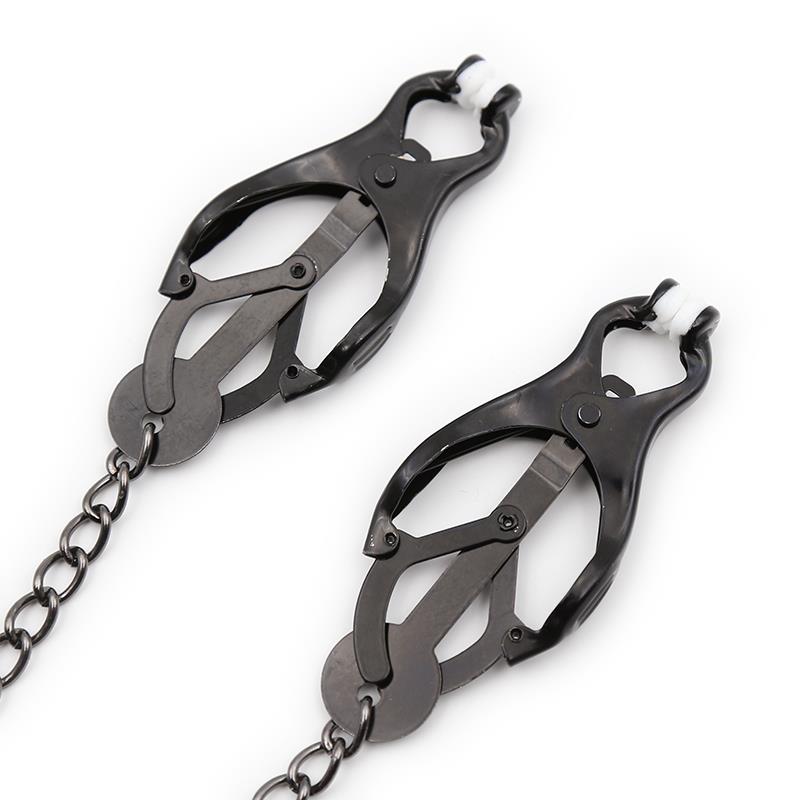 LATETOBED BDSM LINE - Japanese Nipple Clamps with Chain Black — zdjęcie 2