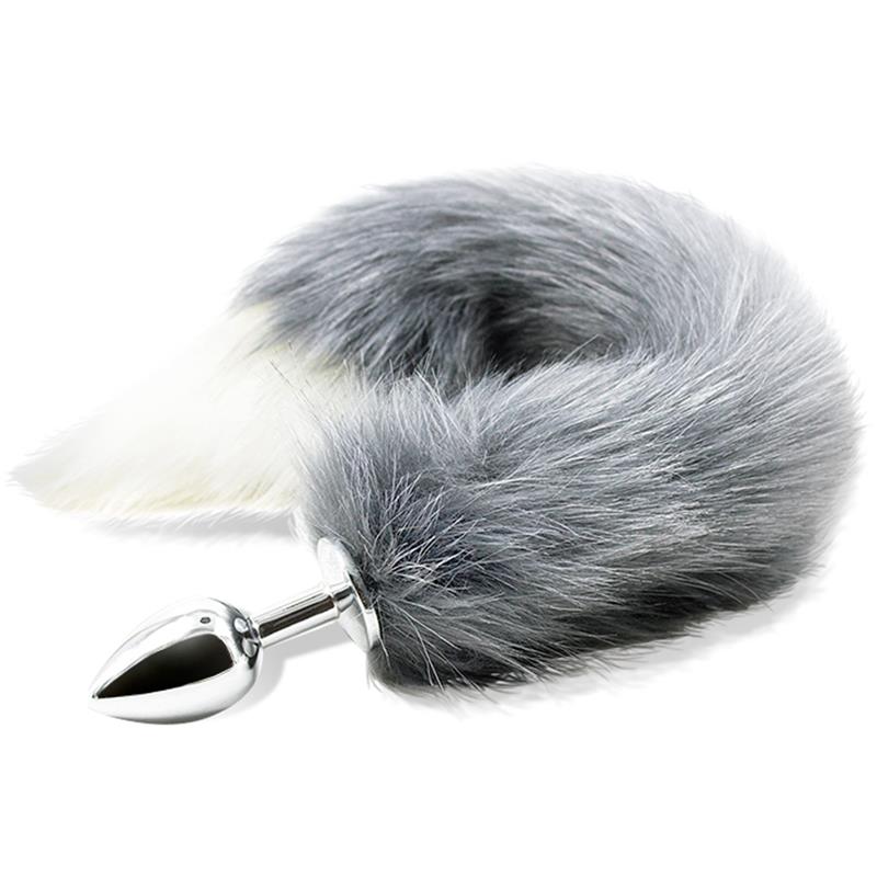 INTOYOU BDSM LINE - Anal Plug with Grey and White Foxy Tail — zdjęcie 2