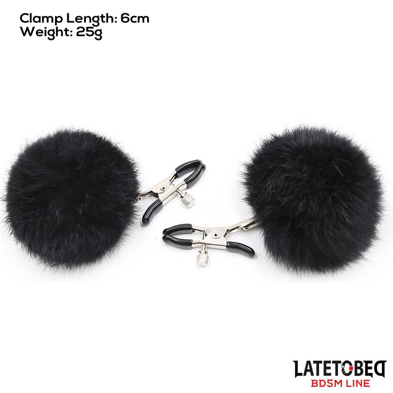 LATETOBED BDSM LINE - Nipple Clamps with Black Fur — zdjęcie 2