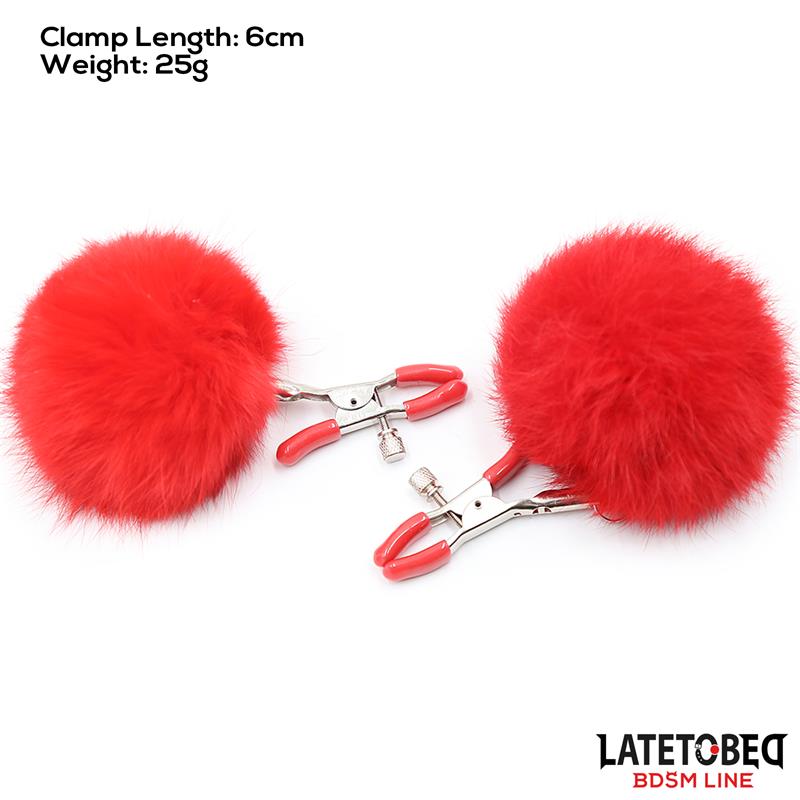 LATETOBED BDSM LINE - Nipple Clamps Adjustable with Fur — zdjęcie 2
