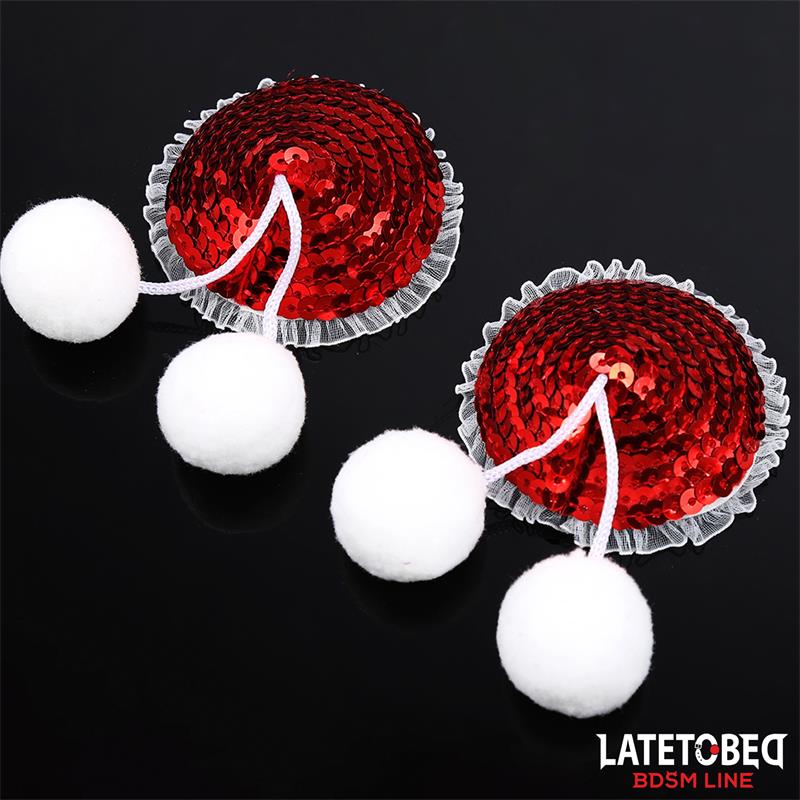LATETOBED BDSM LINE - Nipple Pasties with Red Sequin Pom-Pom — zdjęcie 2