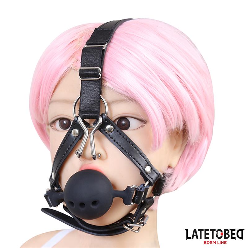LATETOBED BDSM LINE - Head Harness with Ball Gag and Nose Hook — zdjęcie 2