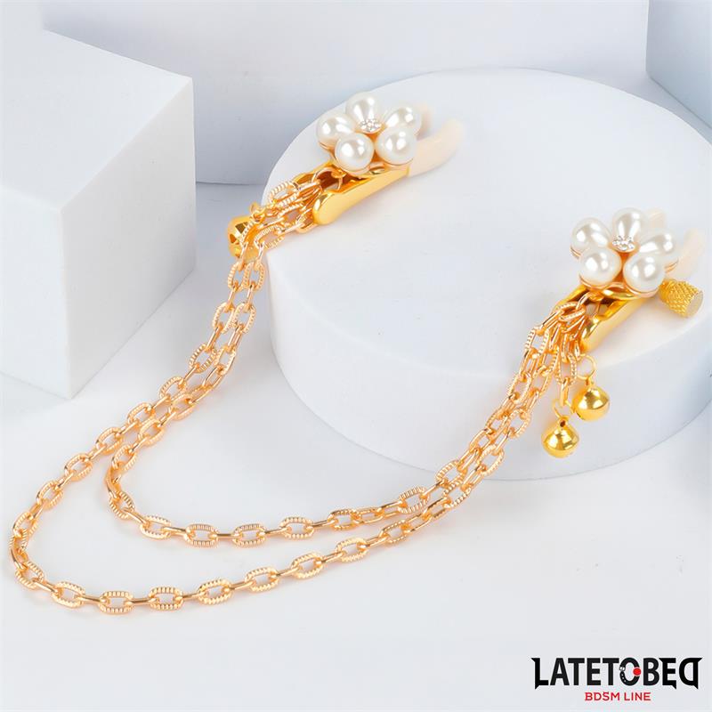 LATETOBED BDSM LINE - Rearl nipple clamps with Chain — zdjęcie 2