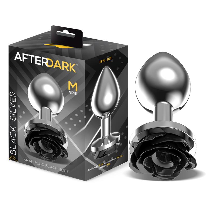 AFTERDARK - Metal Anal Plug with Black Rose Base Size M