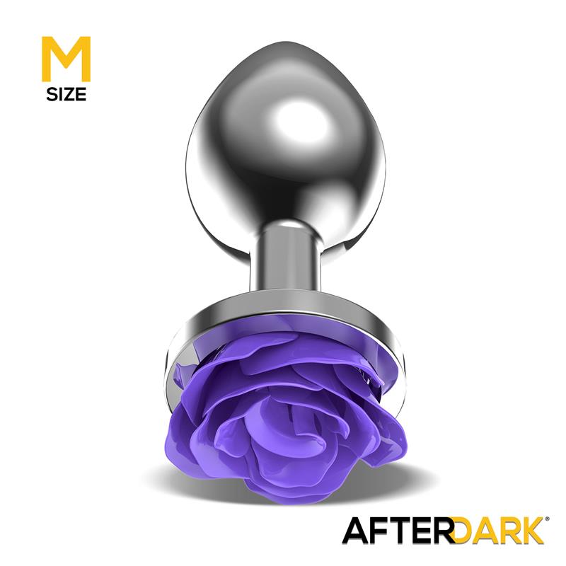 AFTERDARK - Metal Anal Plug with Purple Rose Base - Size M — zdjęcie 2