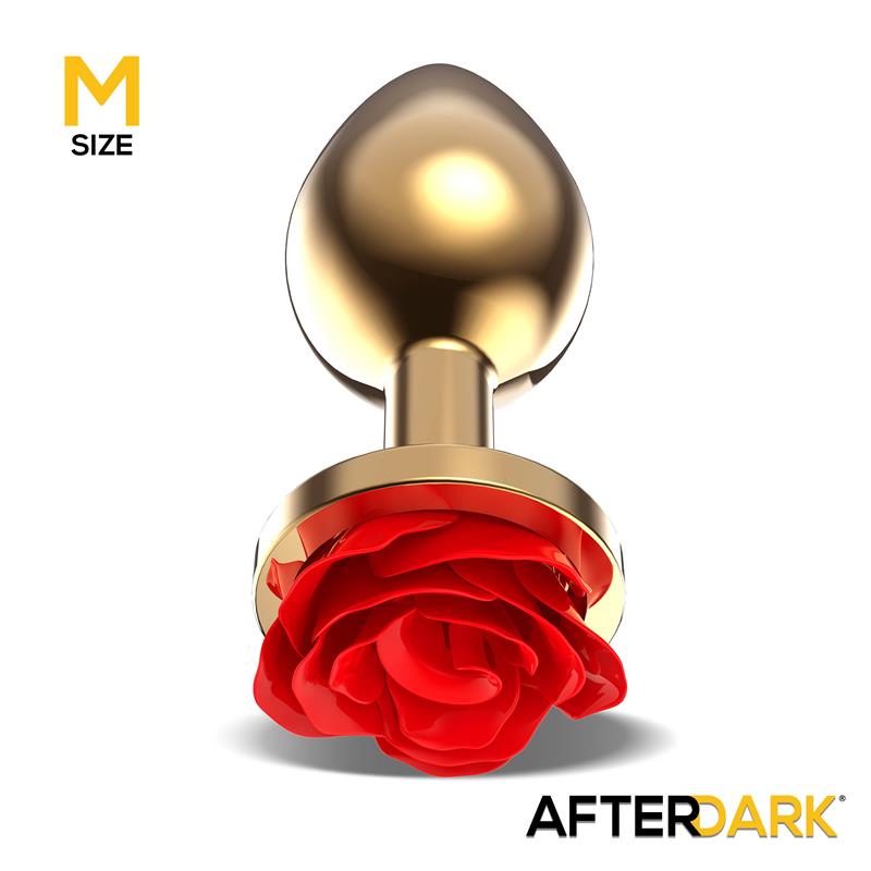 AFTERDARK - Golden Metal Anal Plug with Red Rose Base - Size M — zdjęcie 2