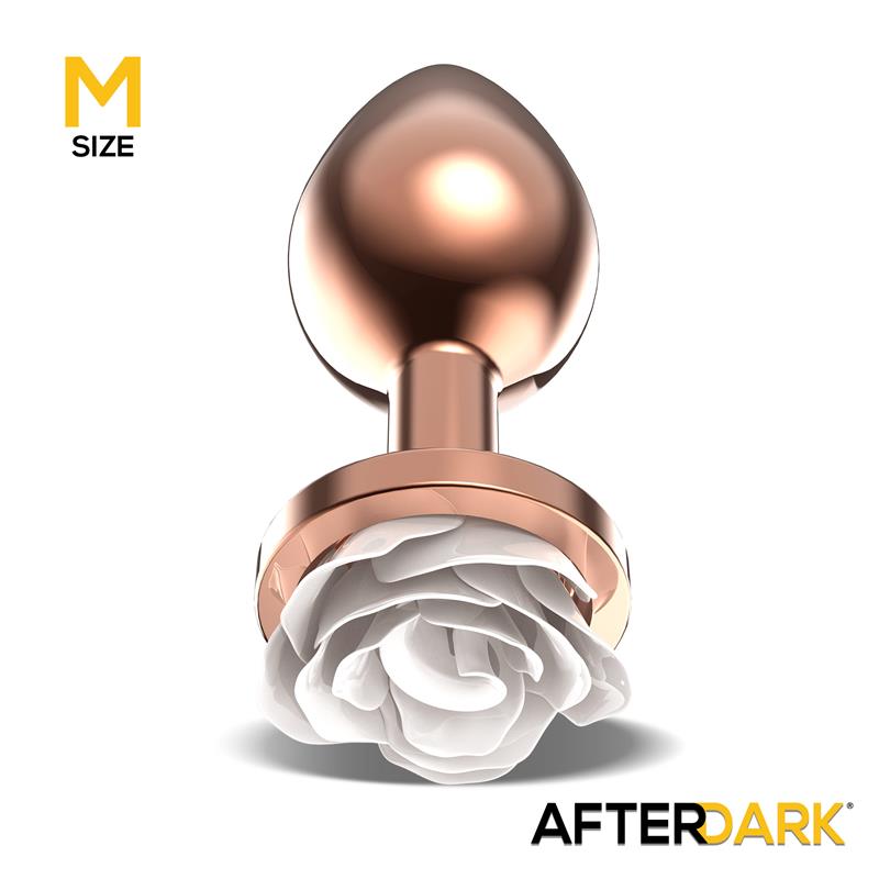 AFTERDARK - Rosegold Metal Anal Plug with White Rose Base - Size M — zdjęcie 2