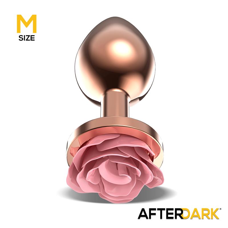 AFTERDARK - Rosegold Metal Anal Plug with Pink Rose Base - Size M — zdjęcie 2