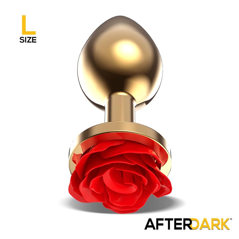 AFTERDARK - Golden Metal Anal Plug with Red Rose Base Size L — zdjęcie 2