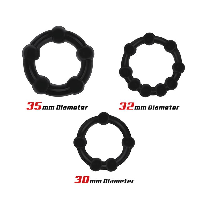 BEAST RINGS - Set of 3 Cock Ring Beaded Flexible Black — zdjęcie 2