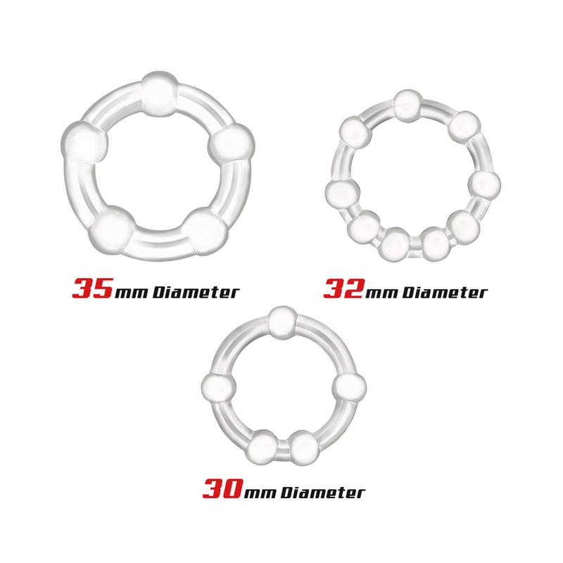 BEAST RINGS - Set of 3 Penis Ring Beaded Flexibles Clear — zdjęcie 2