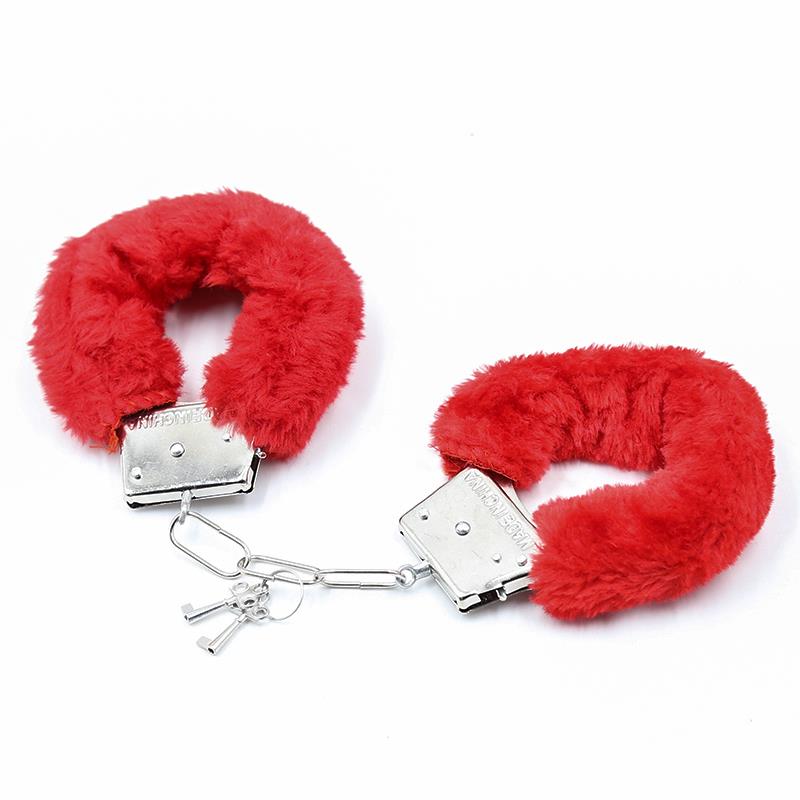 INTOYOU BDSM LINE - Furry Metal Handcuffs Red — zdjęcie 2