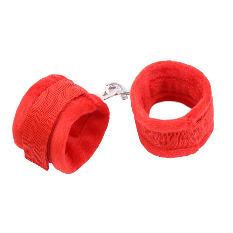 INTOYOU BDSM LINE - Handcuffs with Velcro with Long Fur Red — zdjęcie 2