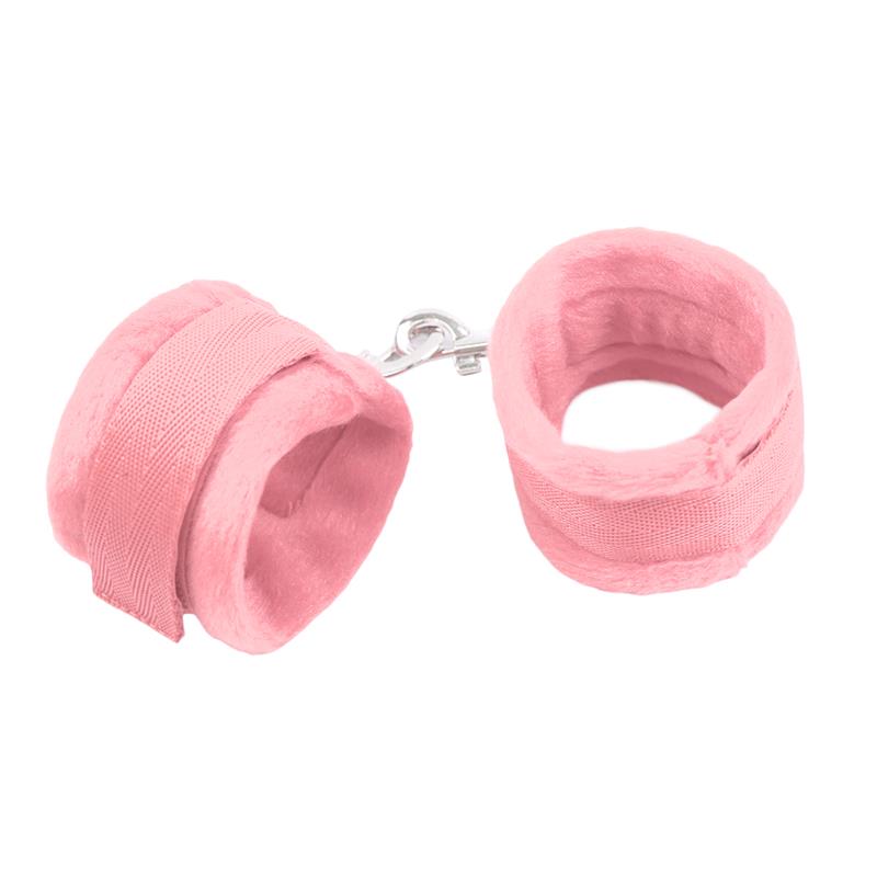 INTOYOU BDSM LINE - Handcuffs with Velcro with Long Fur Pink — zdjęcie 2