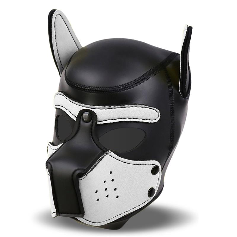 INTOYOU BDSM LINE - Hound Neoprene Dog Hood with Removable Muzzle White/Black One Size — zdjęcie 2