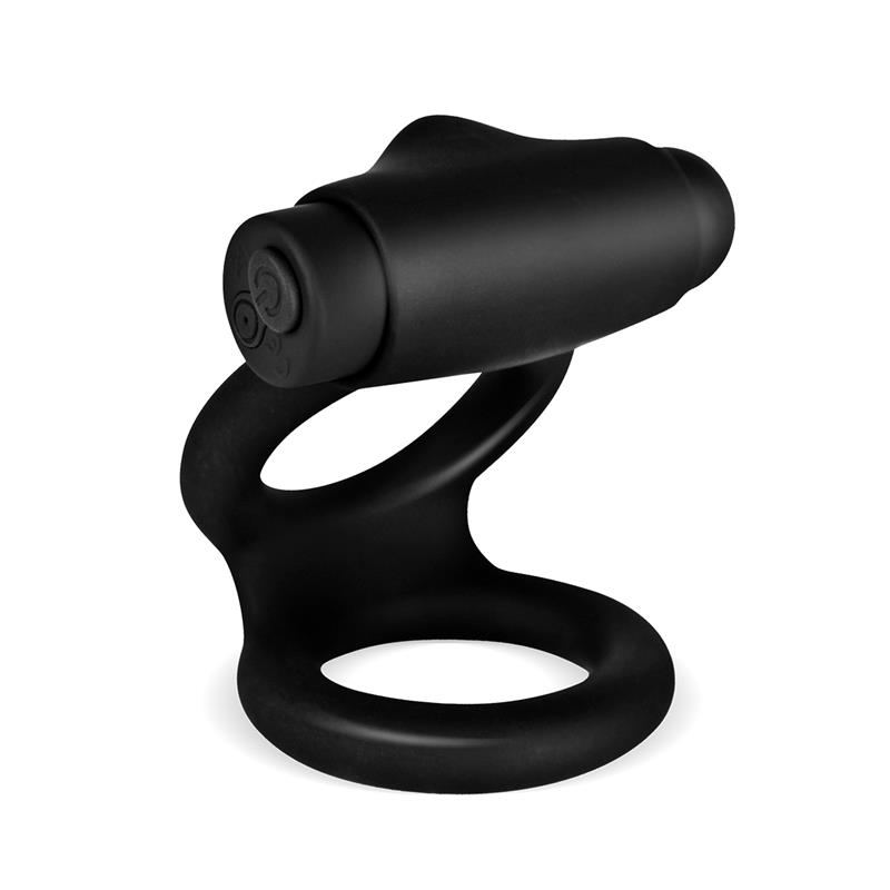 TARDENOCHE - Denver Double Cockring with Vibrating Bullet USB Silicone Black — zdjęcie 2