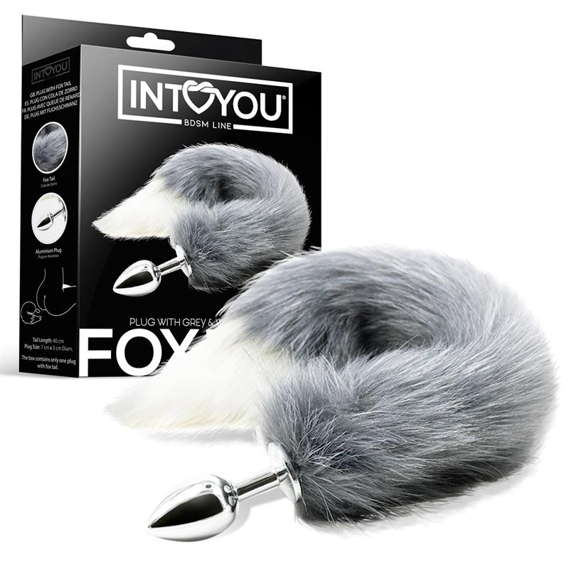 INTOYOU BDSM LINE - Anal Plug with Grey and White Foxy Tail — zdjęcie 3