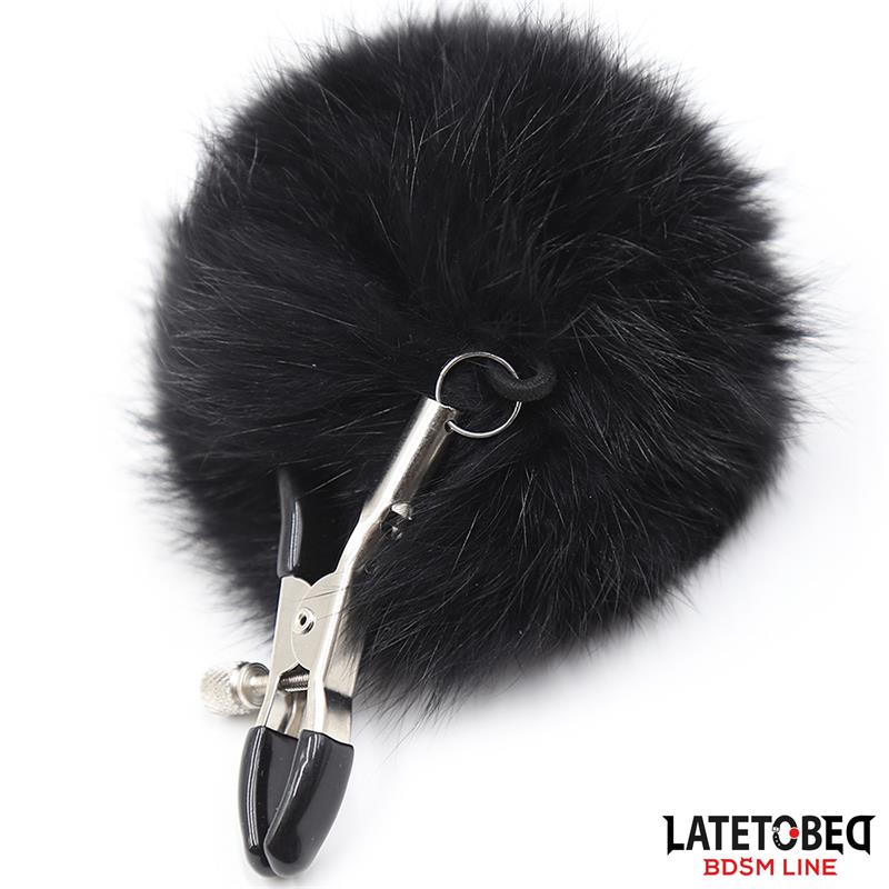 LATETOBED BDSM LINE - Nipple Clamps with Black Fur — zdjęcie 3