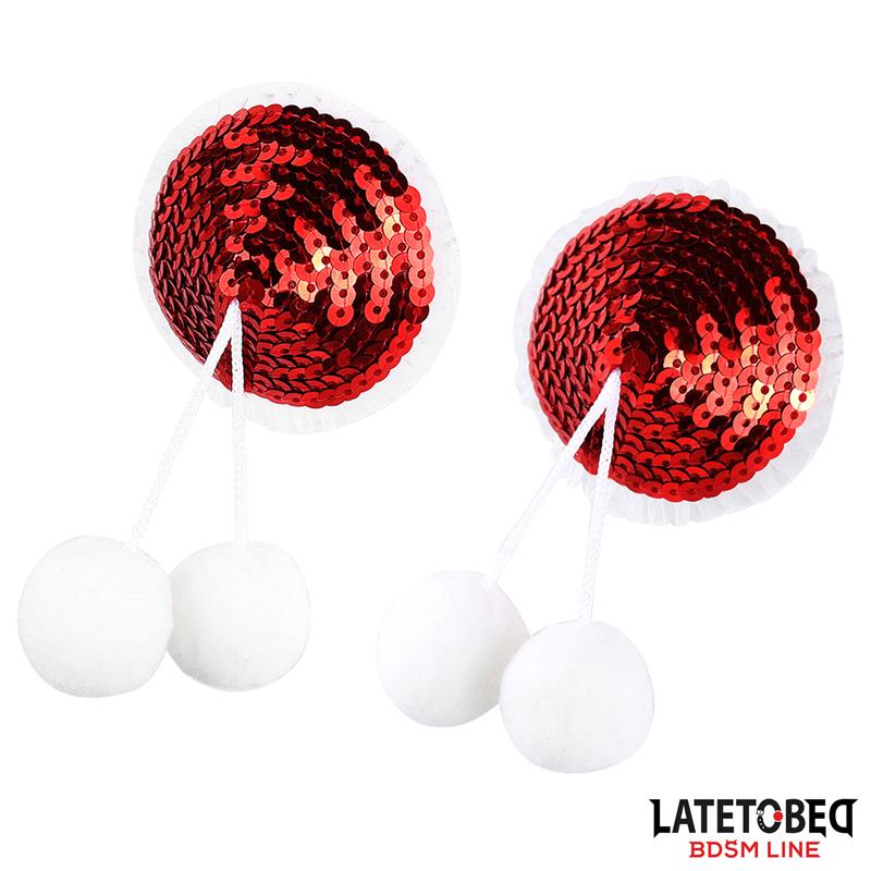 LATETOBED BDSM LINE - Nipple Pasties with Red Sequin Pom-Pom — zdjęcie 3