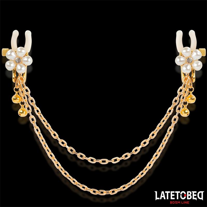 LATETOBED BDSM LINE - Rearl nipple clamps with Chain — zdjęcie 3