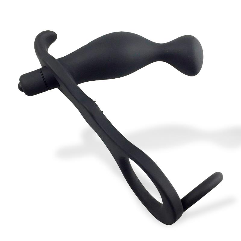 AFTERDARK - Larimar Vibrating Anal Plug with Penis and Testicles Ring — zdjęcie 3