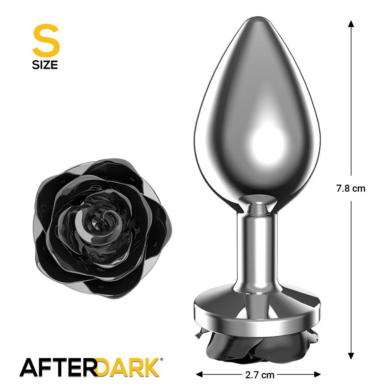 AFTERDARK - Metal Anal Plug with Black Rose Base Size S — zdjęcie 3