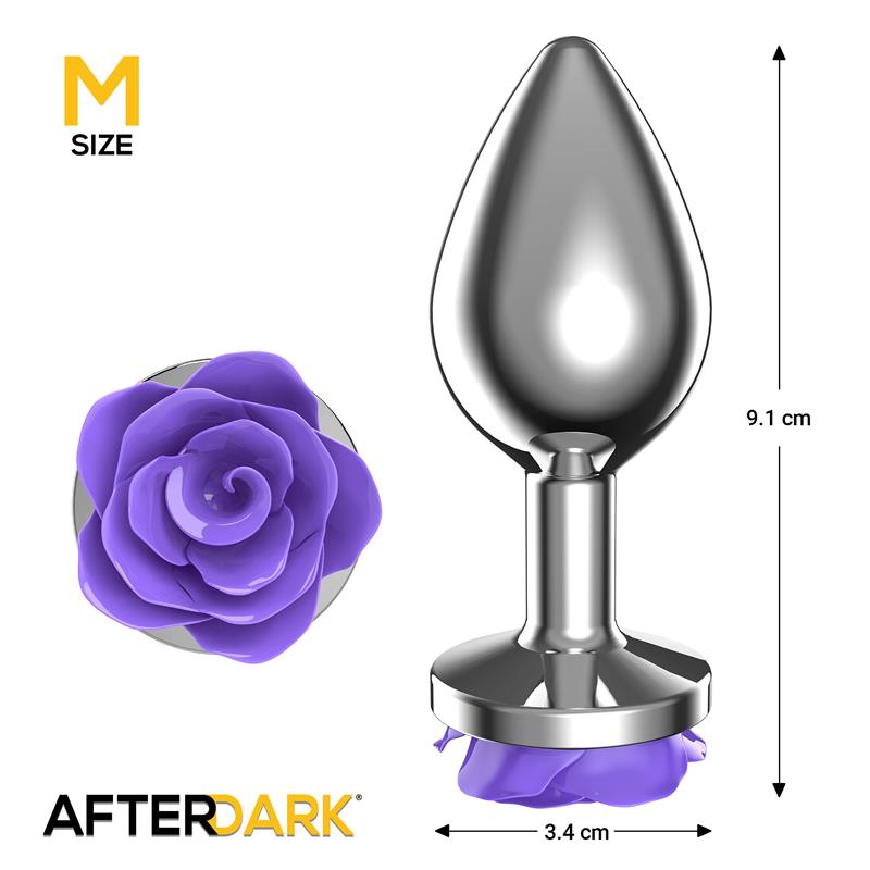 AFTERDARK - Metal Anal Plug with Purple Rose Base - Size M — zdjęcie 3