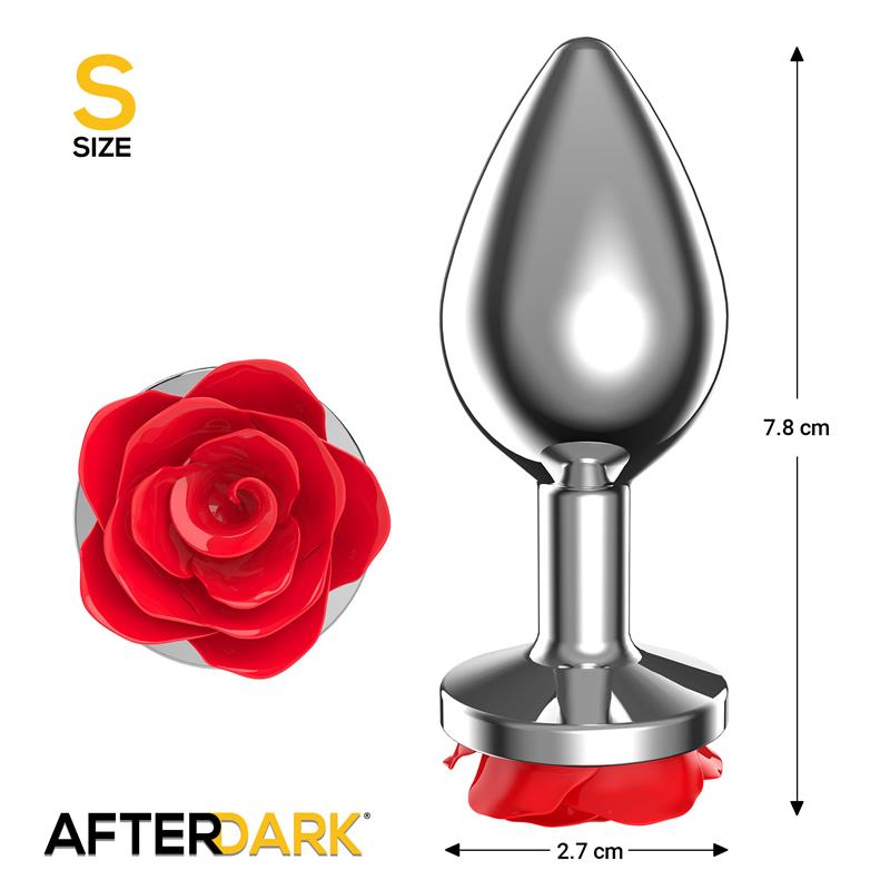AFTERDARK - Metal Anal Plug with Red Rose Base - Size S — zdjęcie 3