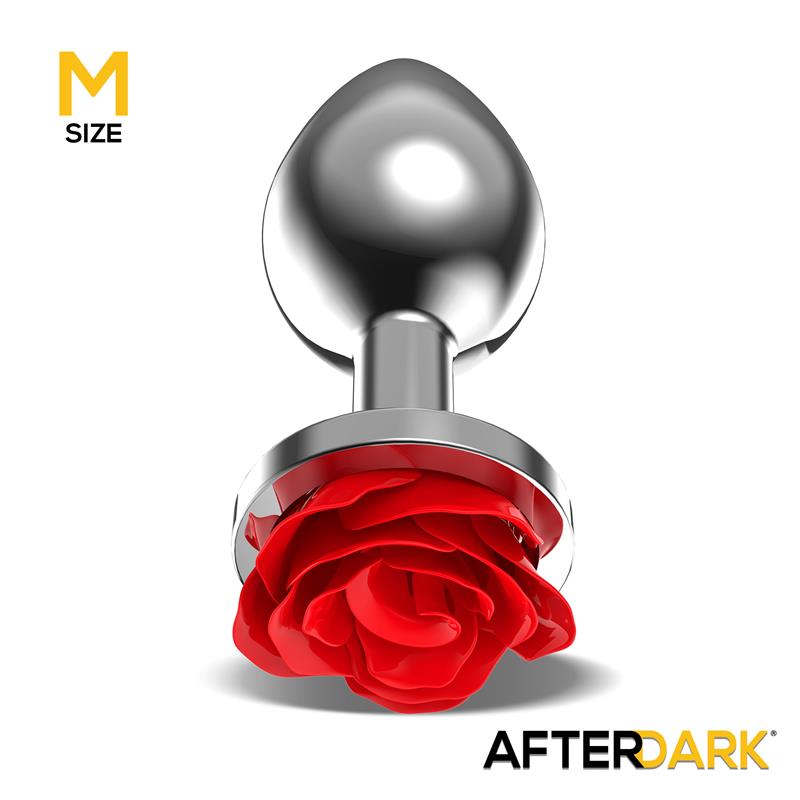 AFTERDARK - Metal Anal Plug with Red Rose Base - Size M — zdjęcie 3