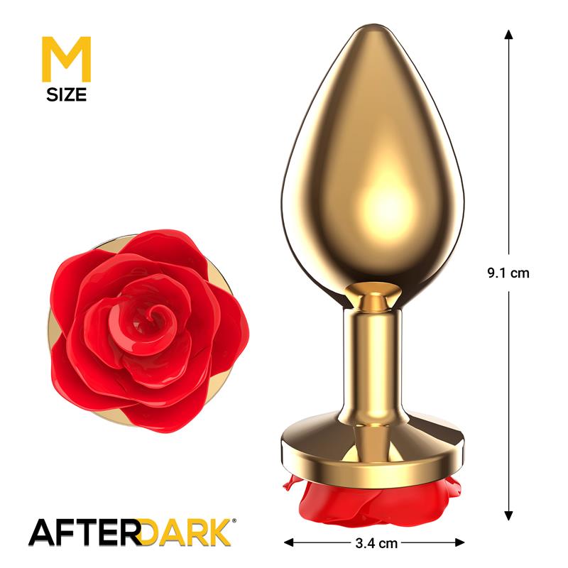 AFTERDARK - Golden Metal Anal Plug with Red Rose Base - Size M — zdjęcie 3