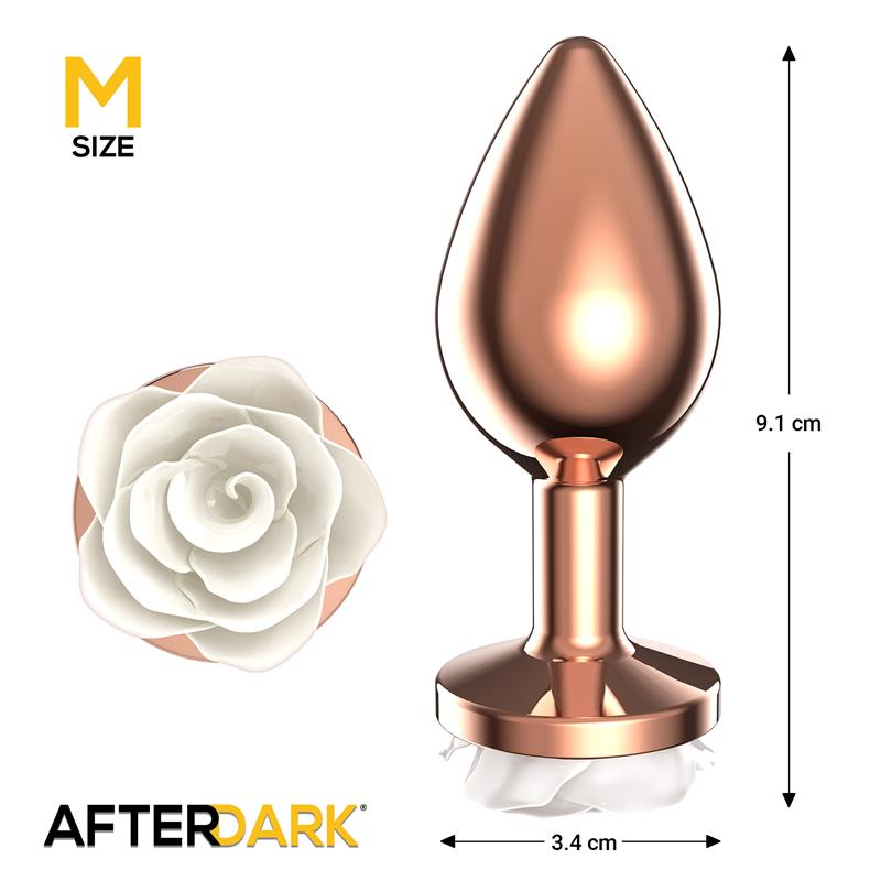 AFTERDARK - Rosegold Metal Anal Plug with White Rose Base - Size M — zdjęcie 3