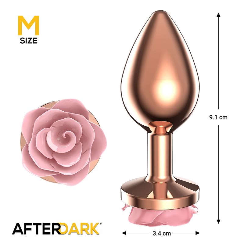 AFTERDARK - Rosegold Metal Anal Plug with Pink Rose Base - Size M — zdjęcie 3