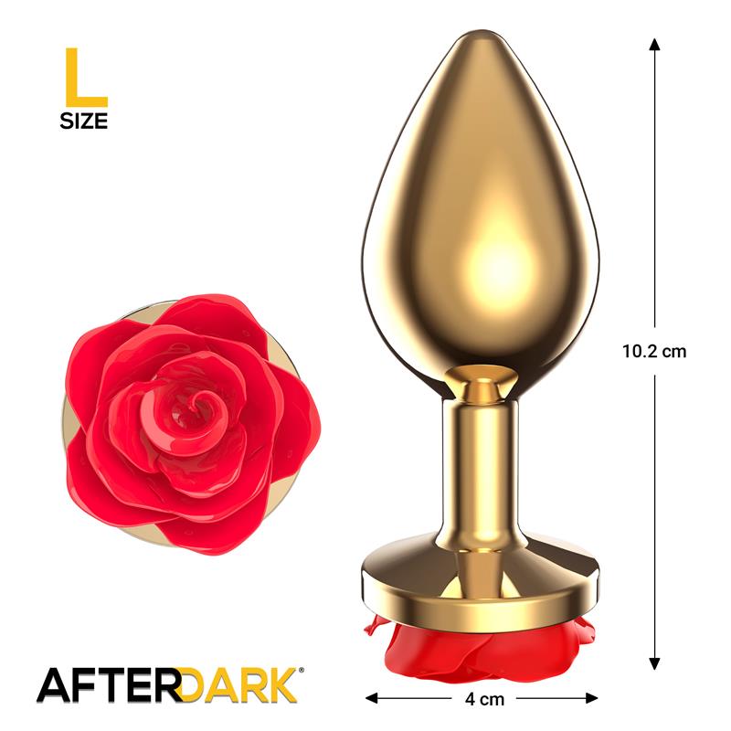 AFTERDARK - Golden Metal Anal Plug with Red Rose Base Size L — zdjęcie 3