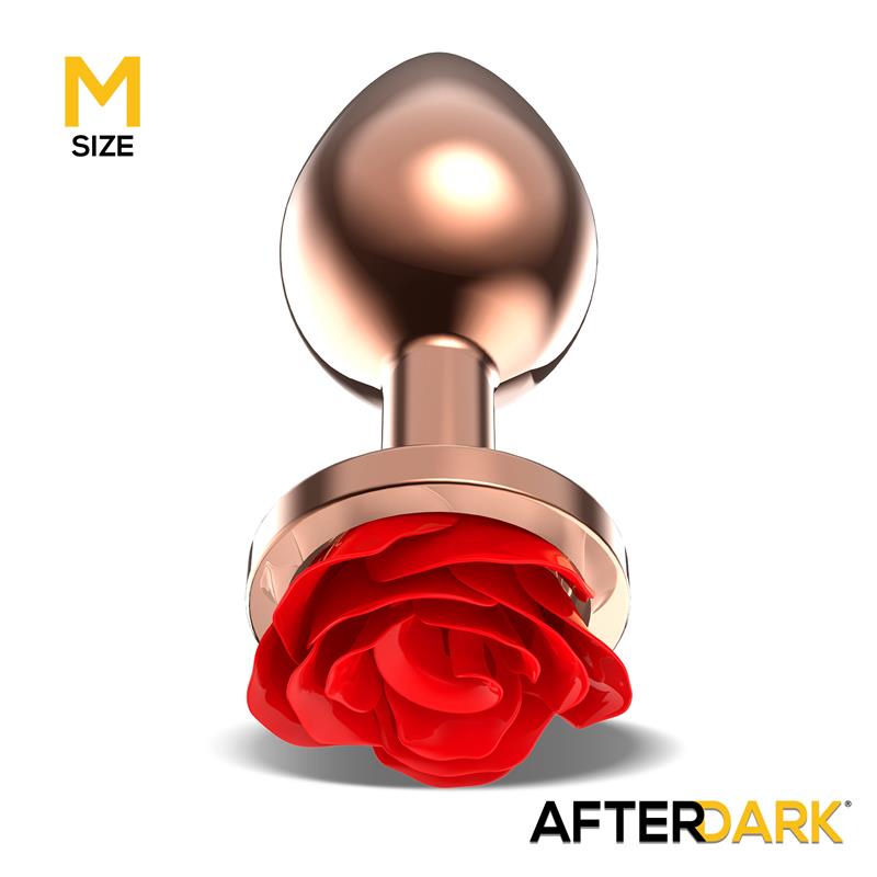 AFTERDARK - Rose Gold Anal Plug with Red Rose Base Size M — zdjęcie 3